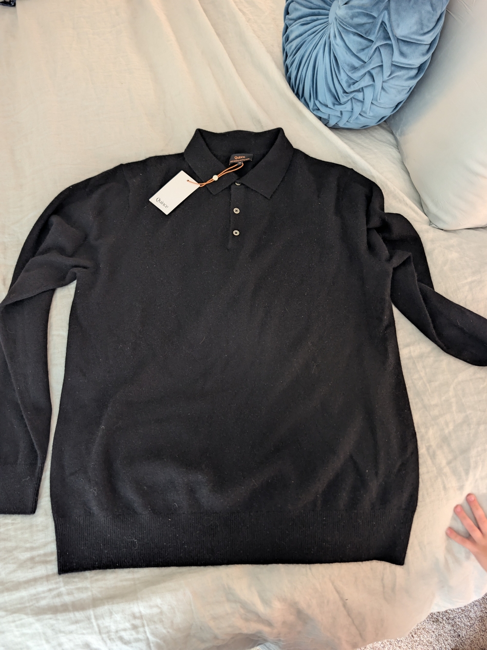 NWT Quince 100% Mongolian Cashmere Long Sleeve Polo Sweater Black XL